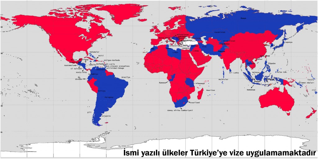 Türkiyevizesiz gidilen ülkeler